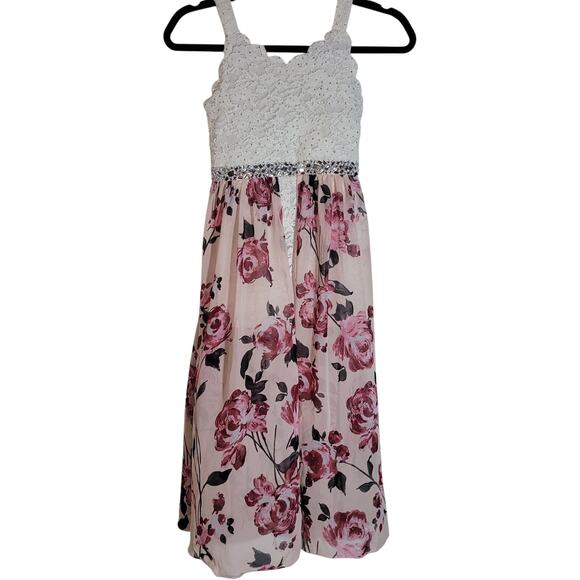 Speechless Kids Size 8 Sleeveless Walkthrough Maxi Dress Pink Romper Lace Fancy - Picture 1 of 13